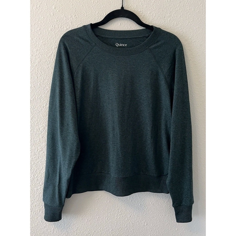 Quince Flowknit Pullover Crew Sweatshirt Women's Size XS Heatherβ Green Classic
